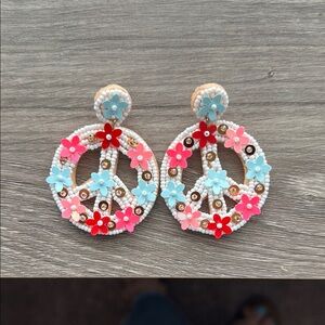 Floral Peace Sign Earrings - Multicolor